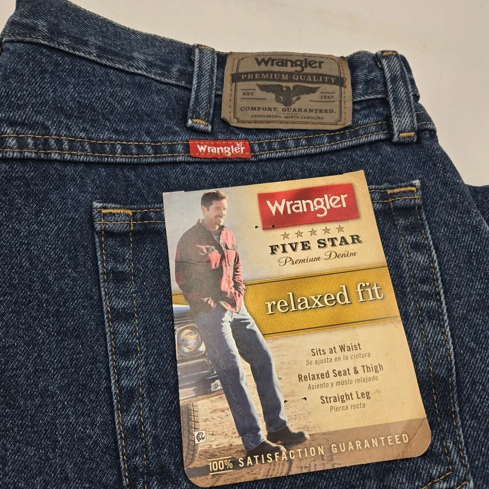 Wrangler Jeans Mens 38x30 Blue Five Star Premium Relaxed Fit NEW Workwear Rugged